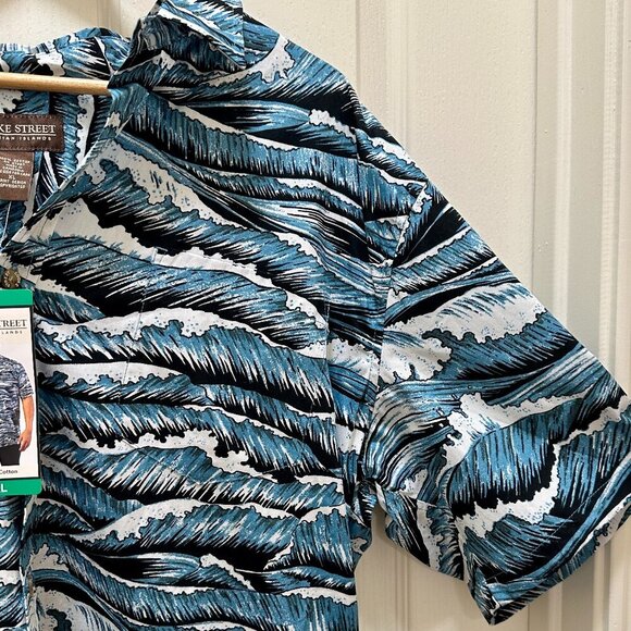 New Cooke Street Shirt Men's Size XL Ocean Waves Hawaiian Islands Button Down - Picture 5 of 13
